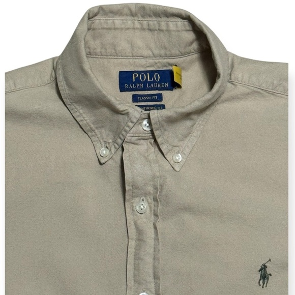 112 RALPH LAUREN Men’s Classic Fit Short Sleeve Oxford Shirt - Khaki, Medium - Picture 5 of 7